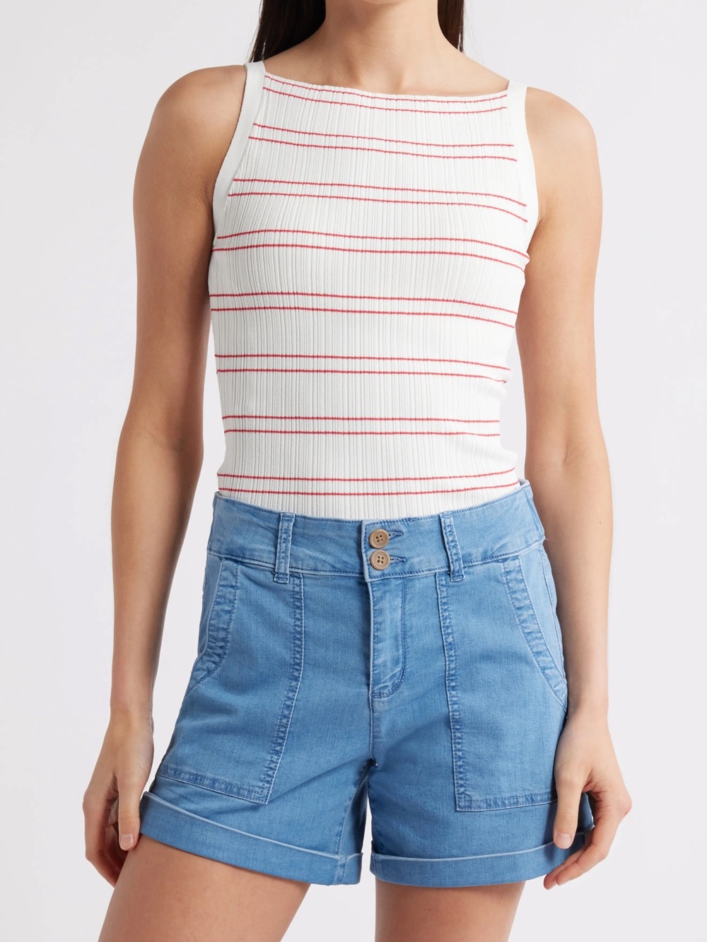 PAIGE Womens L Yuelia Striped Ribbed Tank Top White Red Petunia Boat Neck $139 M